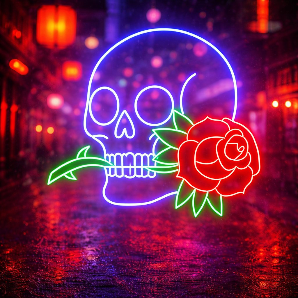 Skull and Rose LED Neon Sign for Bedroom Gothic Wall Decor Light
