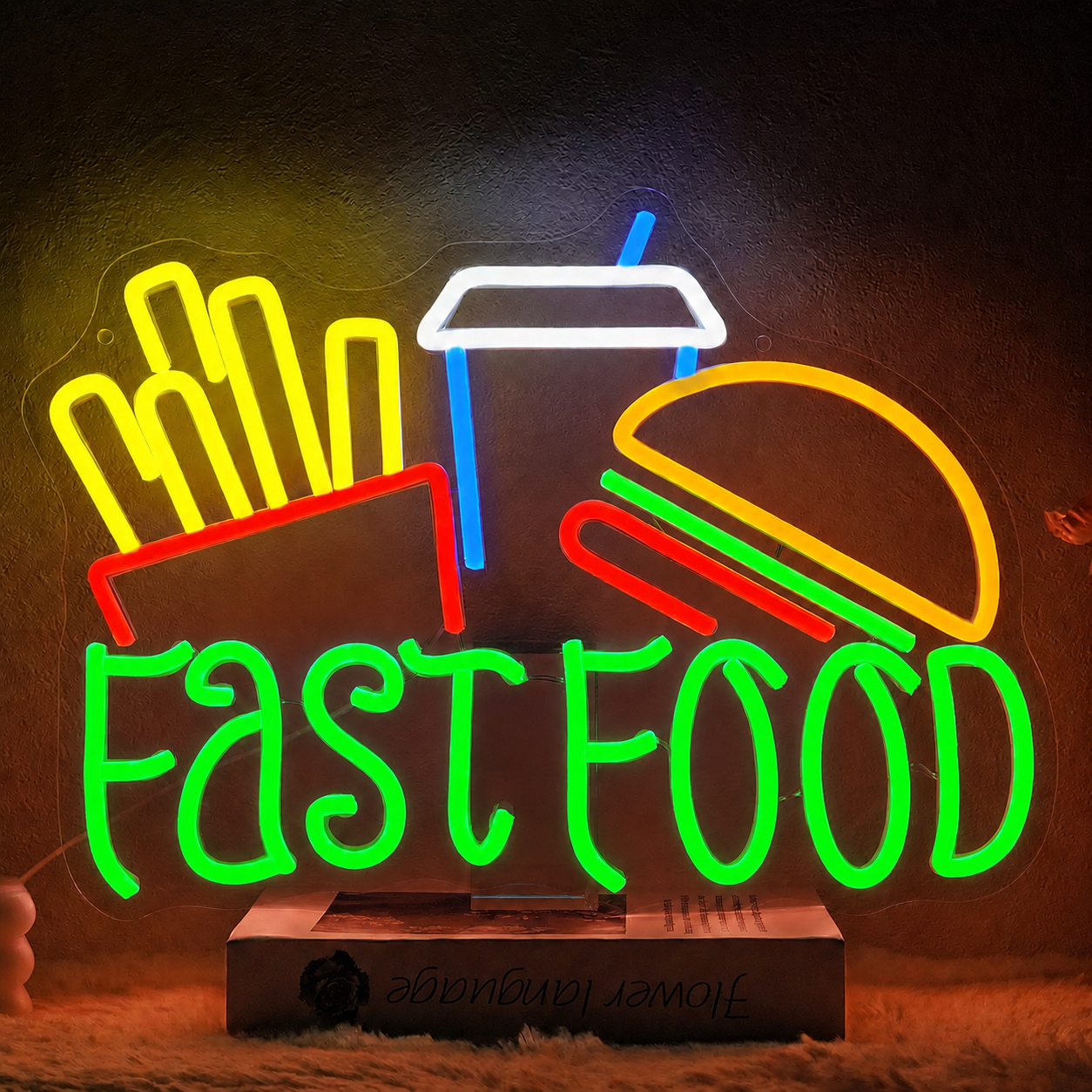 Fast Food LED Neon Sign Burger Fries Drink Neon Light Wall Decor for Restaurant Cafe Kitchen Bar