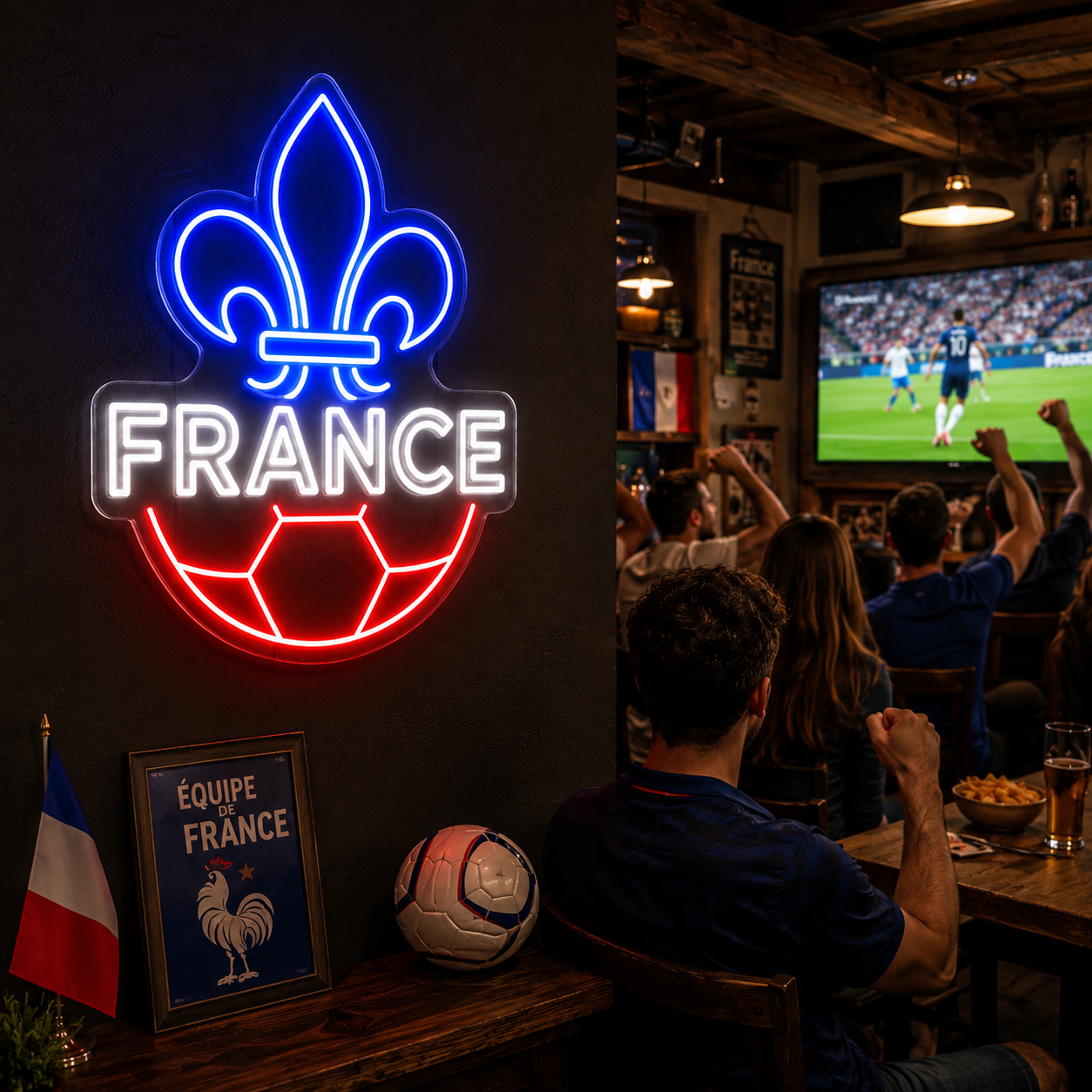 France Fleur De Lis Soccer LED Neon Sign French Football Neon Light Wall Decor for Sports Bar Game Room
