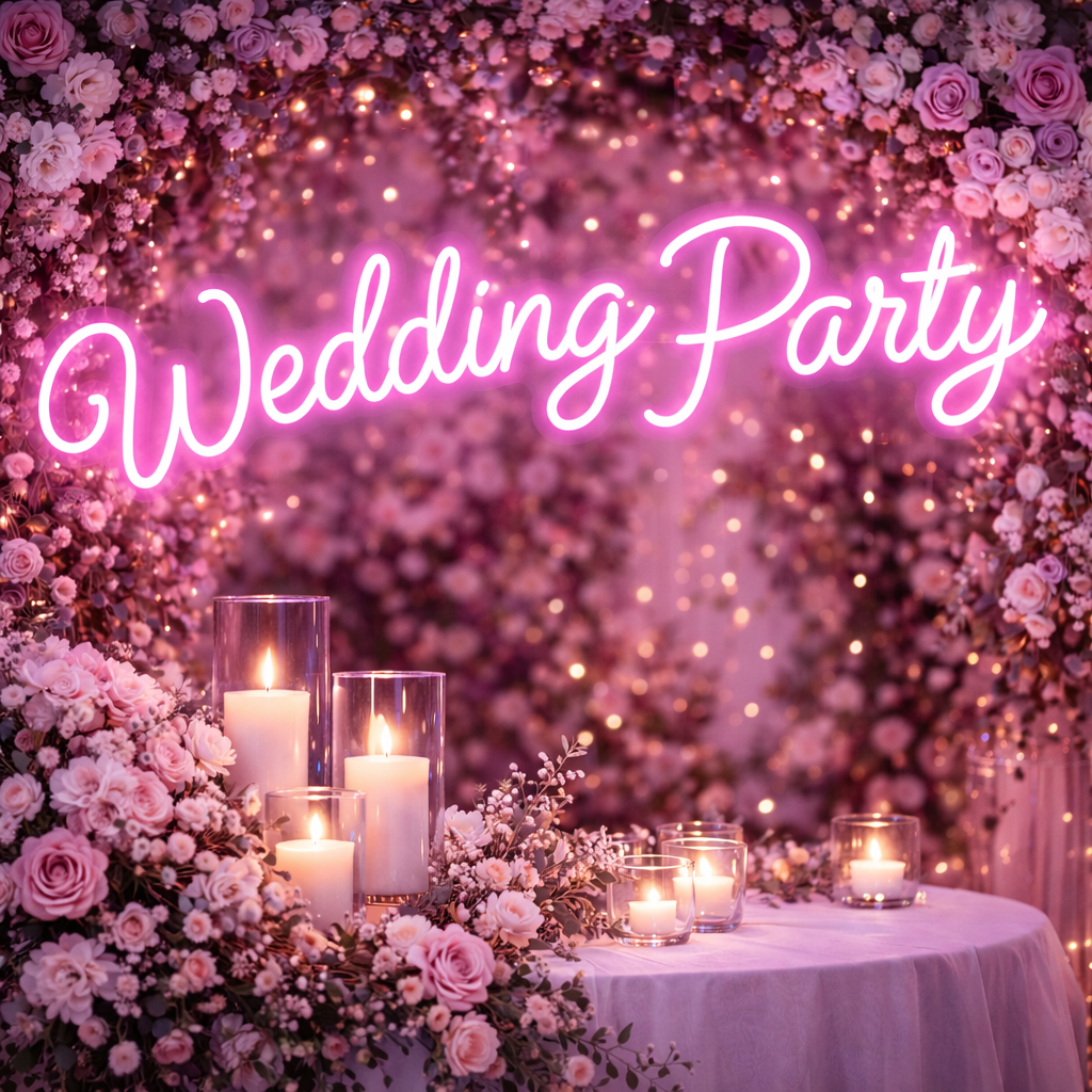 Wedding Party LED Neon Sign Elegant Script Lettering with Warm White Glow for Celebration Decor