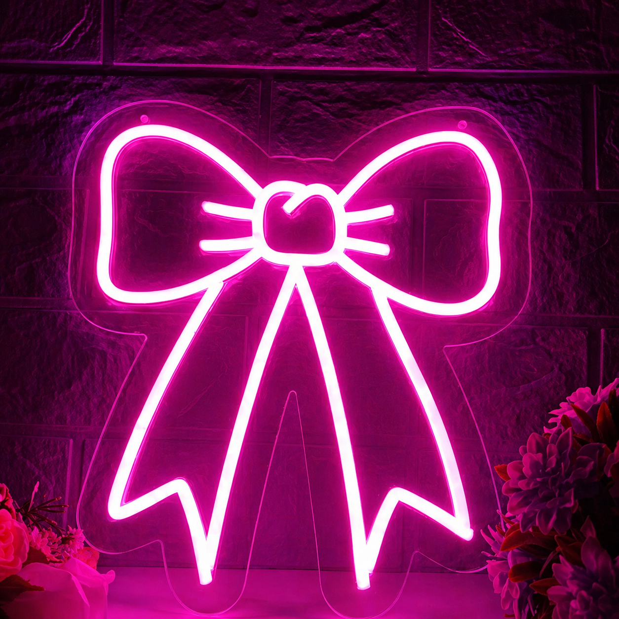 Pink Bow LED Neon Sign Cute Ribbon Neon Light Wall Decor for Bedroom Girls Room Party Decoration
