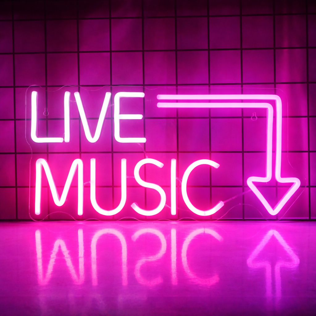 Live Music LED Neon Sign Arrow Neon Light for Bar Club Wall Decor