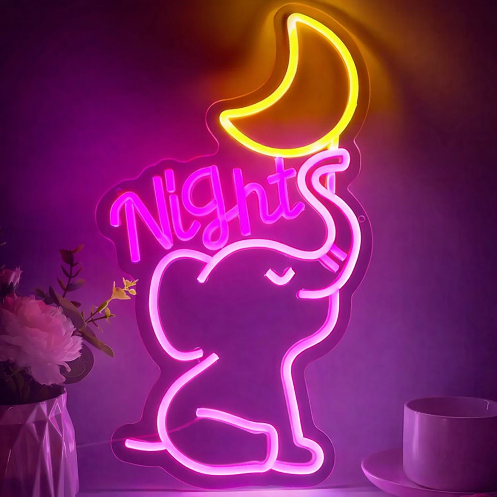 Elephant Night Neon Sign LED Wall Light for Kids Room, Bedroom, or Nursery Decor