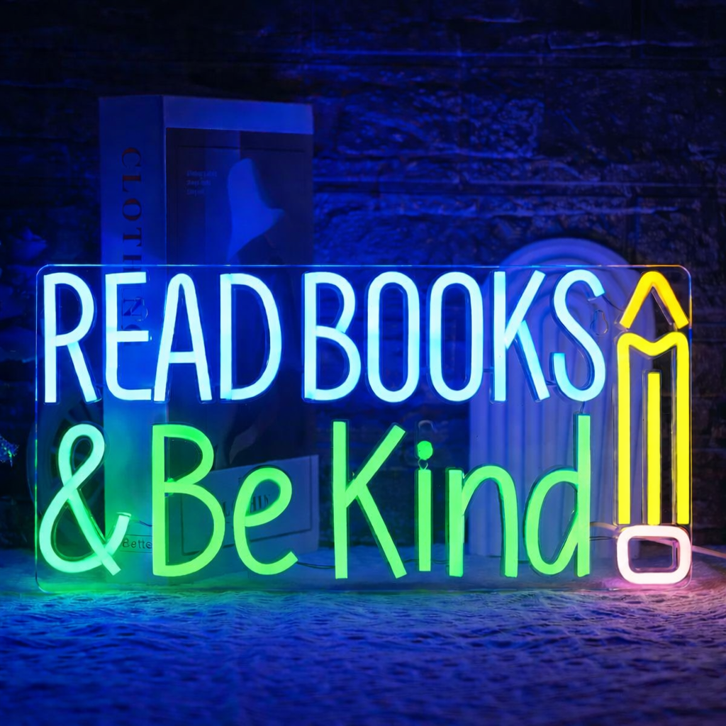 Personalized Classroom Read Books Be Kind LED Neon Sign with Pencil for Kids Room Decor