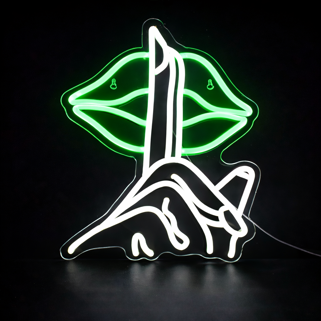 Abstract Lips Hand Gesture LED Neon Sign Pink Artistic Wall Light for Room Decor