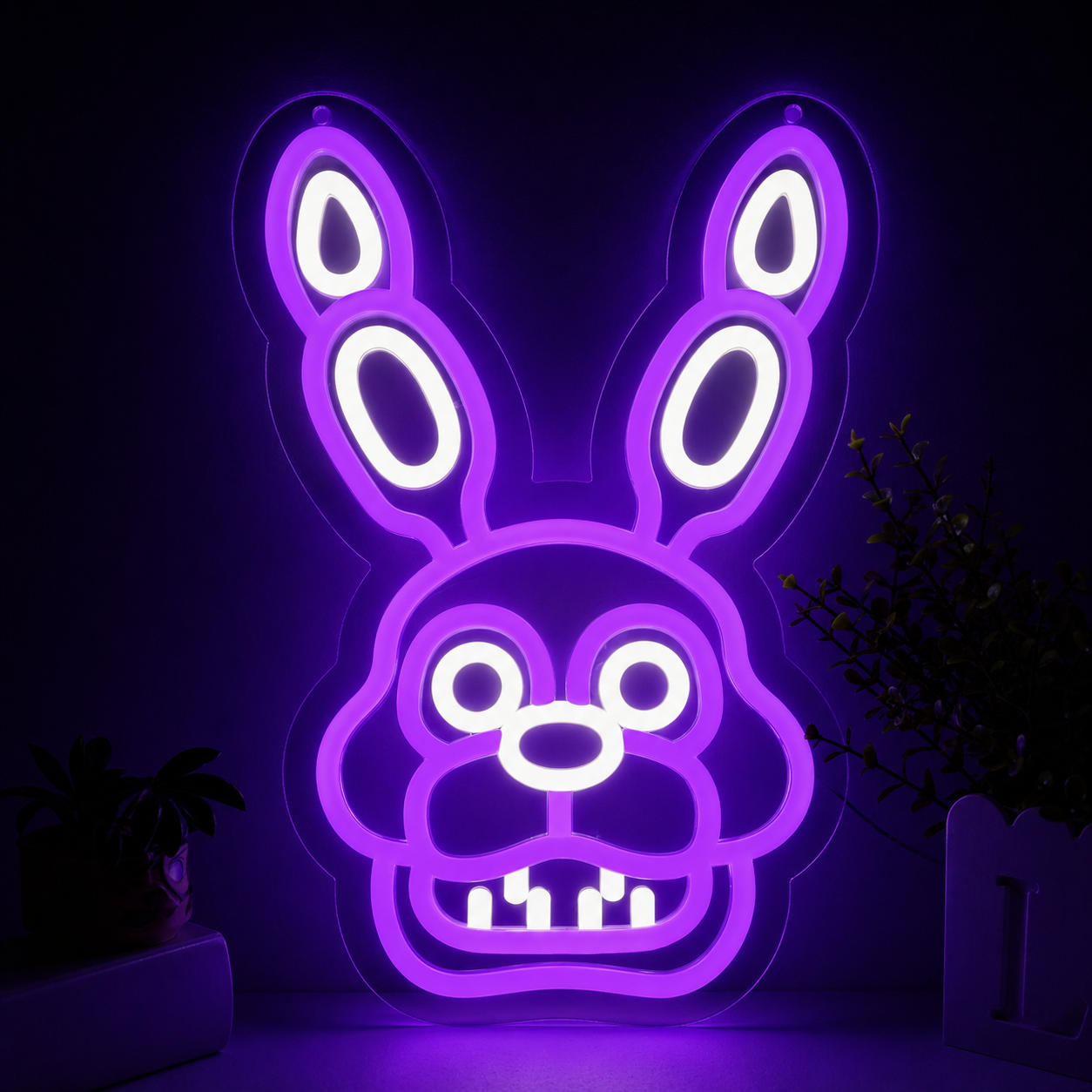 Purple Cartoon Bunny LED Neon Sign Cute Rabbit Neon Light Wall Decor for Kids Room Bedroom Game Room
