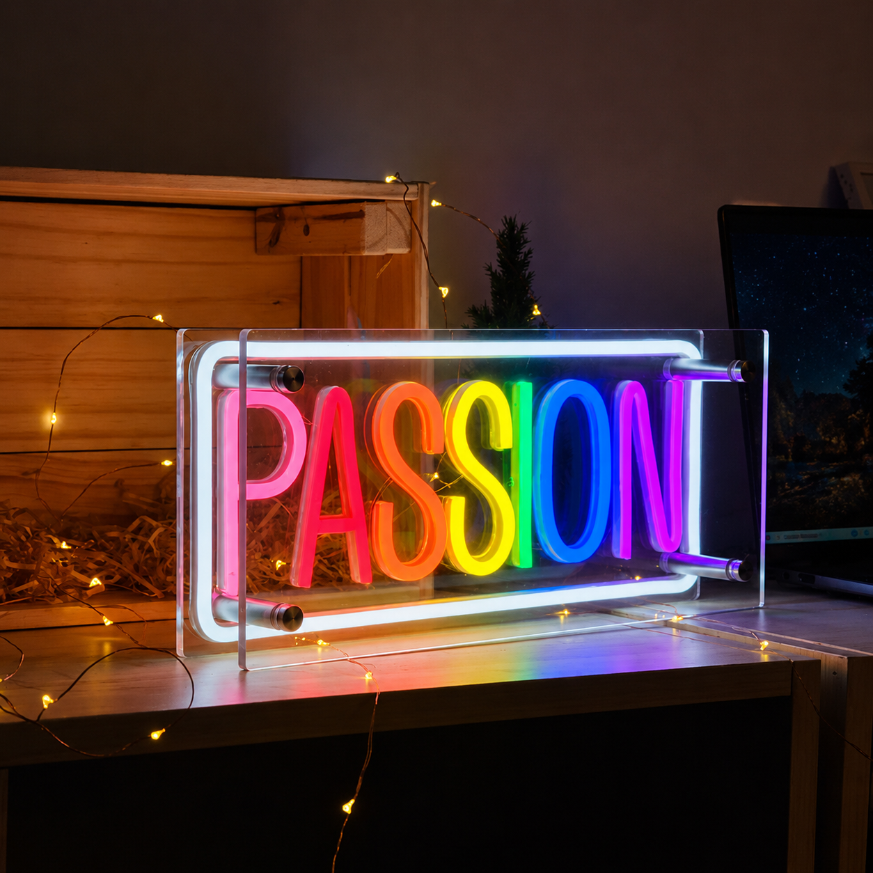 Passion LED Neon Sign Rainbow Love Neon Light Wall Decor for Bedroom Wedding