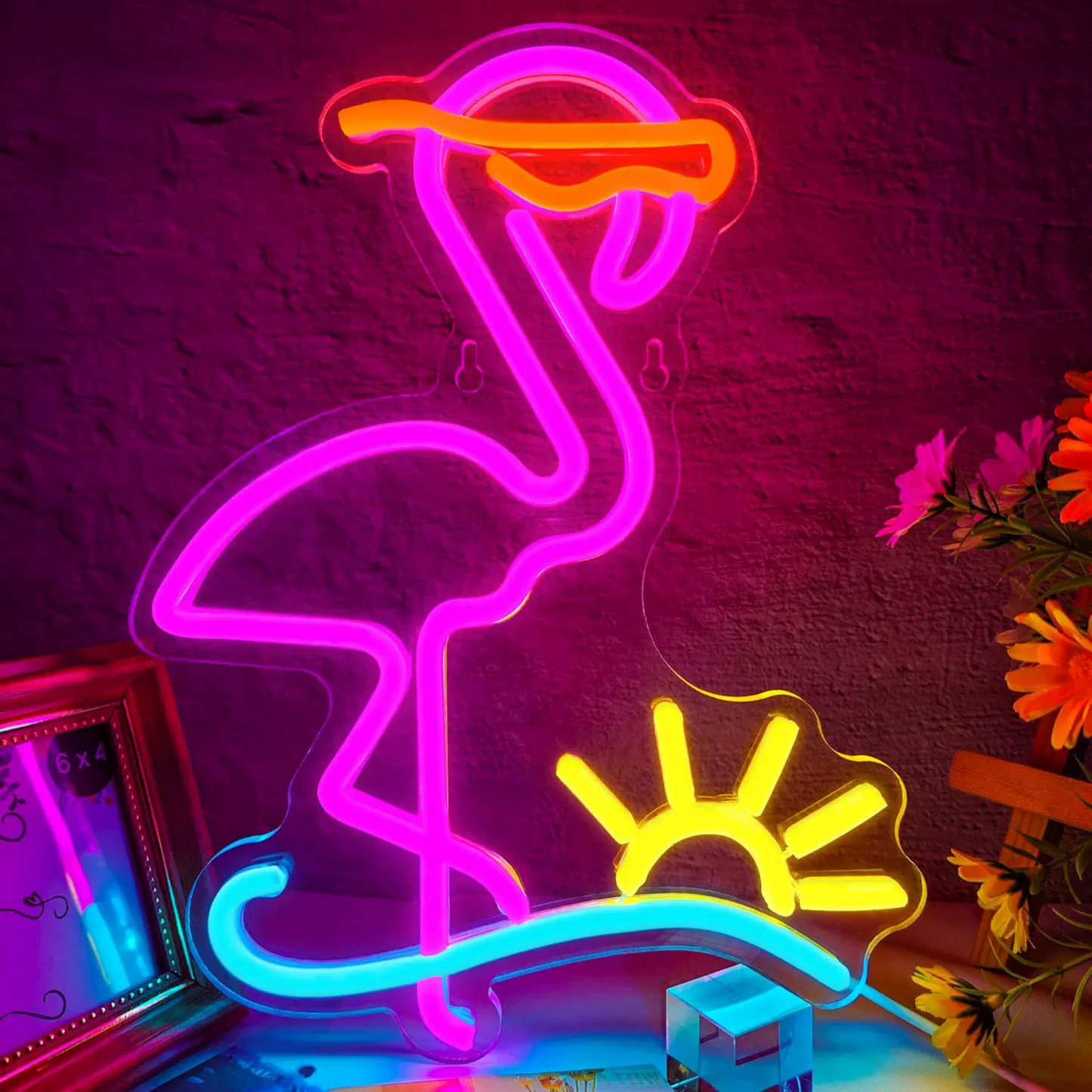 Flamingo LED Neon Sign Tropical Bird Sunset Neon Light Wall Decor for Bedroom Party Bar