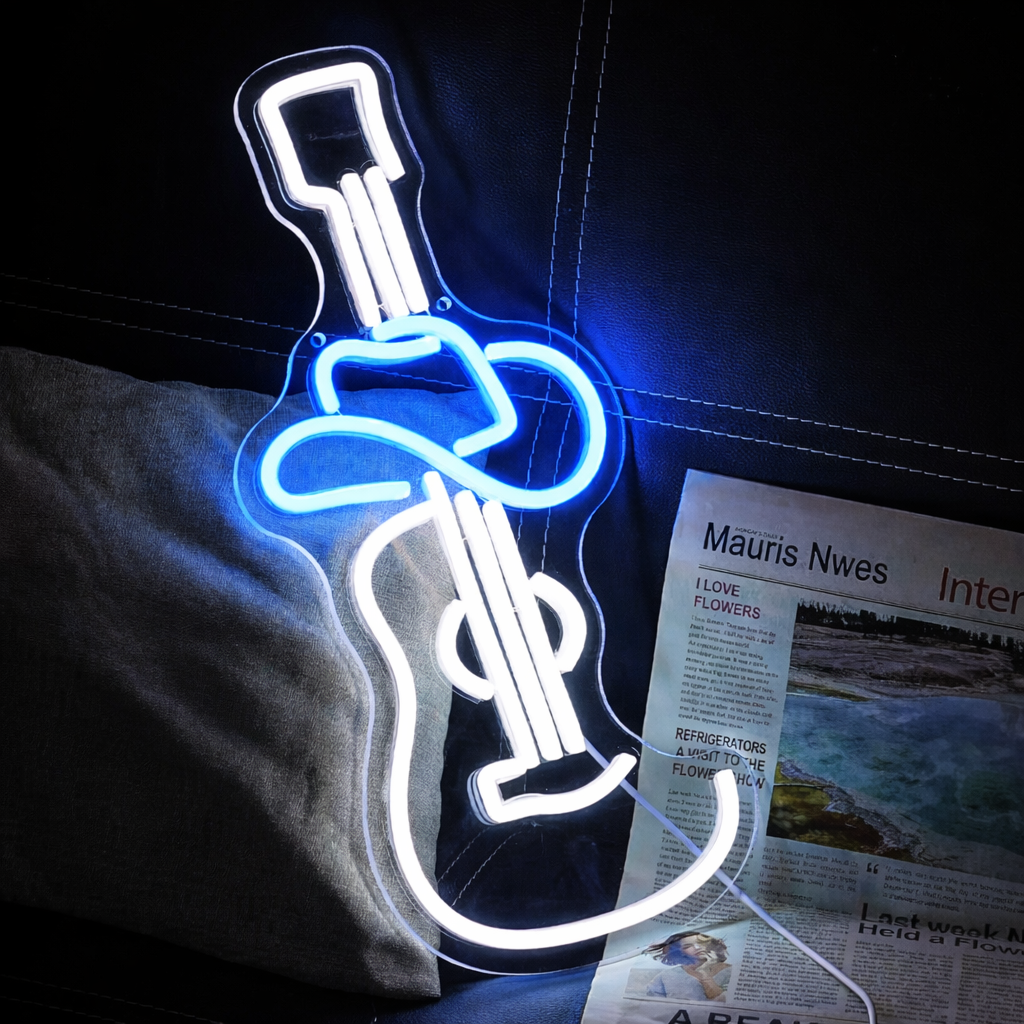 Guitar Heart LED Neon Sign Love Music Neon Light for Room Bedroom Wall Decor