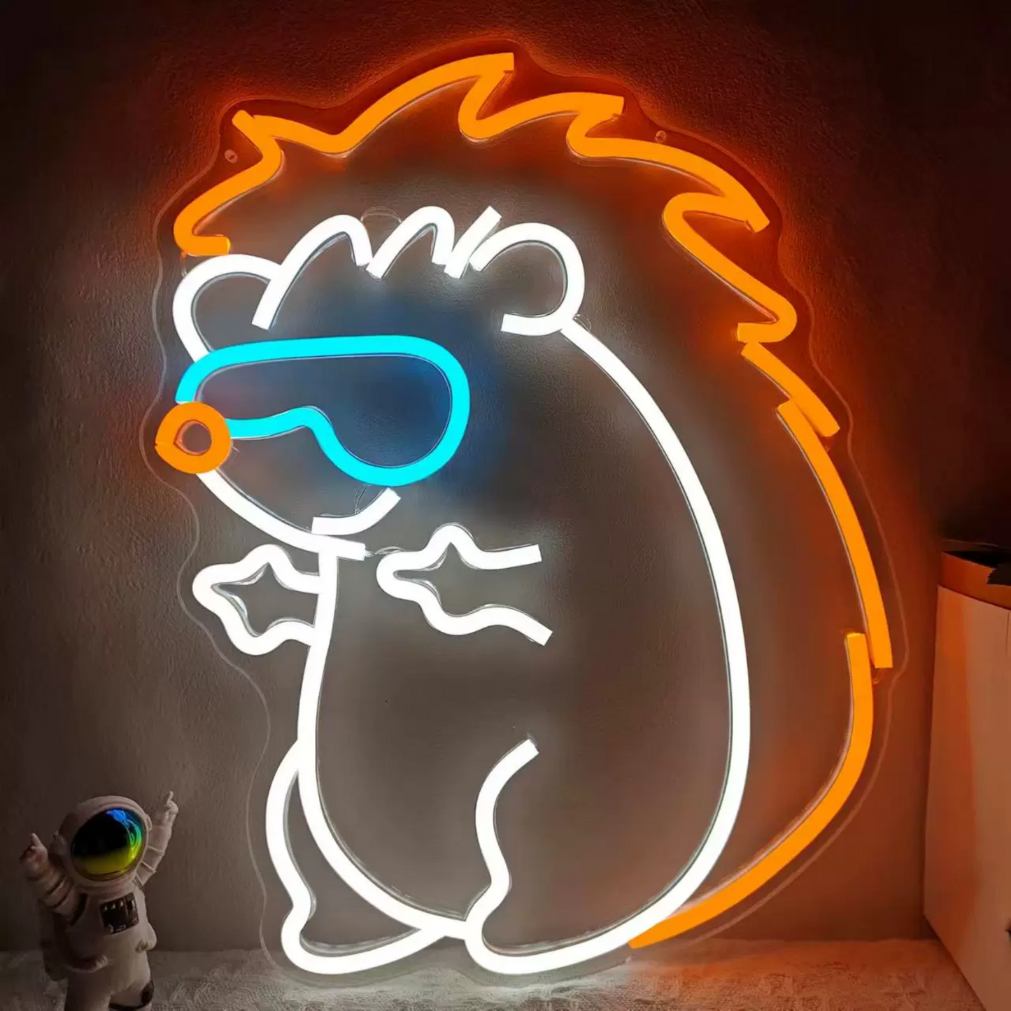 Cool Hedgehog LED Neon Sign with Sunglasses for Kids Room & Modern Decor