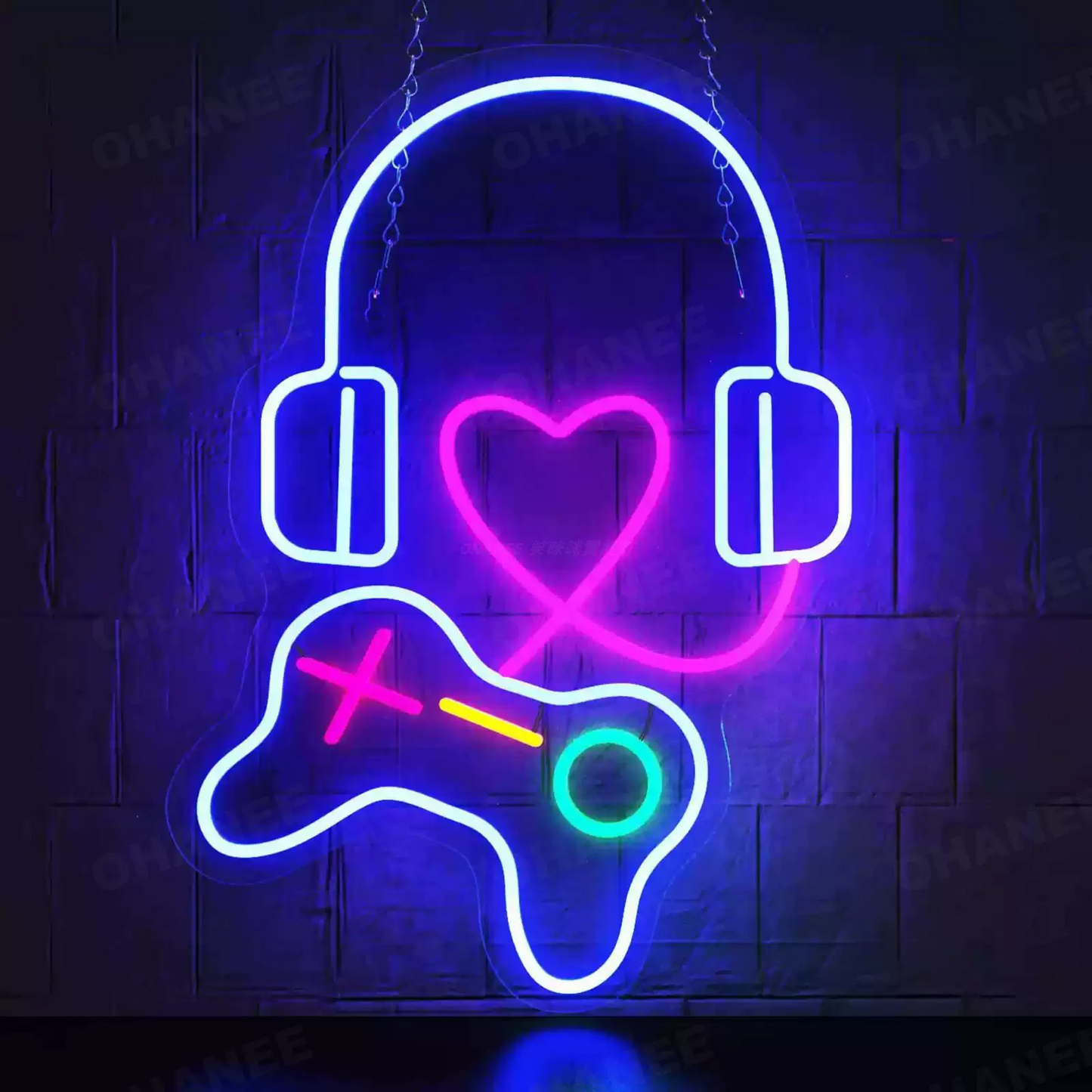 Headphone Heart Controller LED Neon Sign for Gaming Room, Music Setup & Bedroom Wall Decor