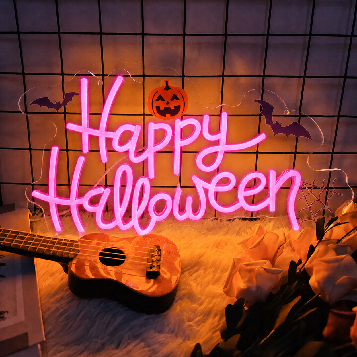 Happy Halloween LED Neon Sign Pumpkin Bat Neon Light Wall Decor for Party Room Bar Halloween Decoration