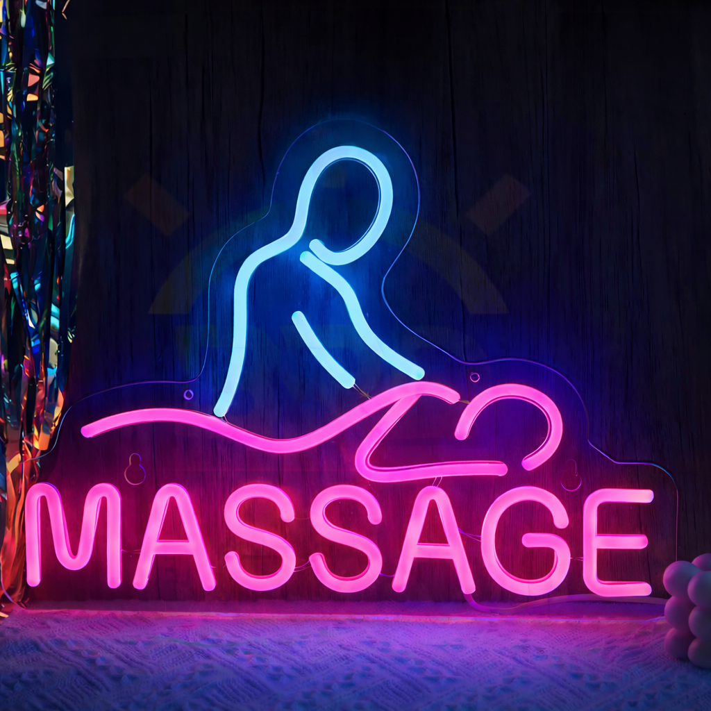 Minimalist Massage Therapist LED Neon Sign in Blue for Spa Room Decor