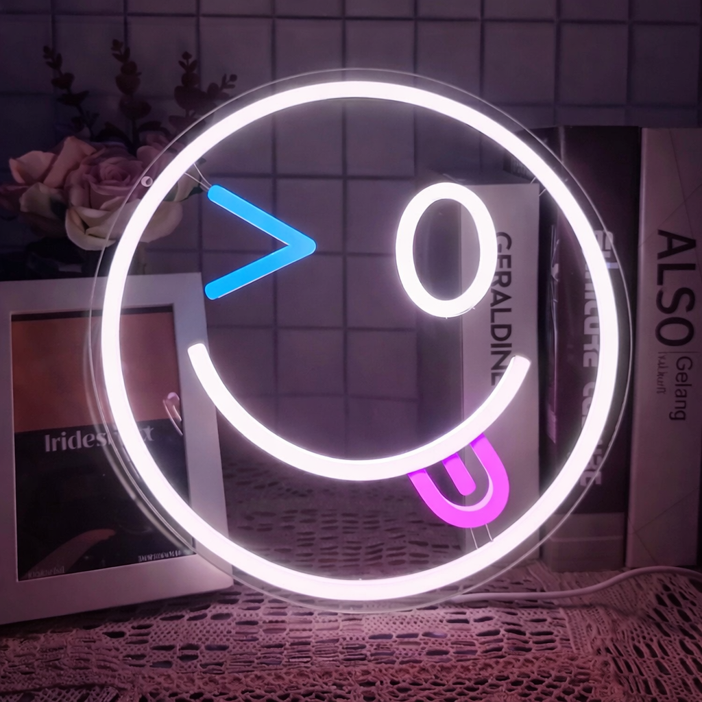 Winking Smiley Face LED Neon Sign for Bedroom Wall Decor Light