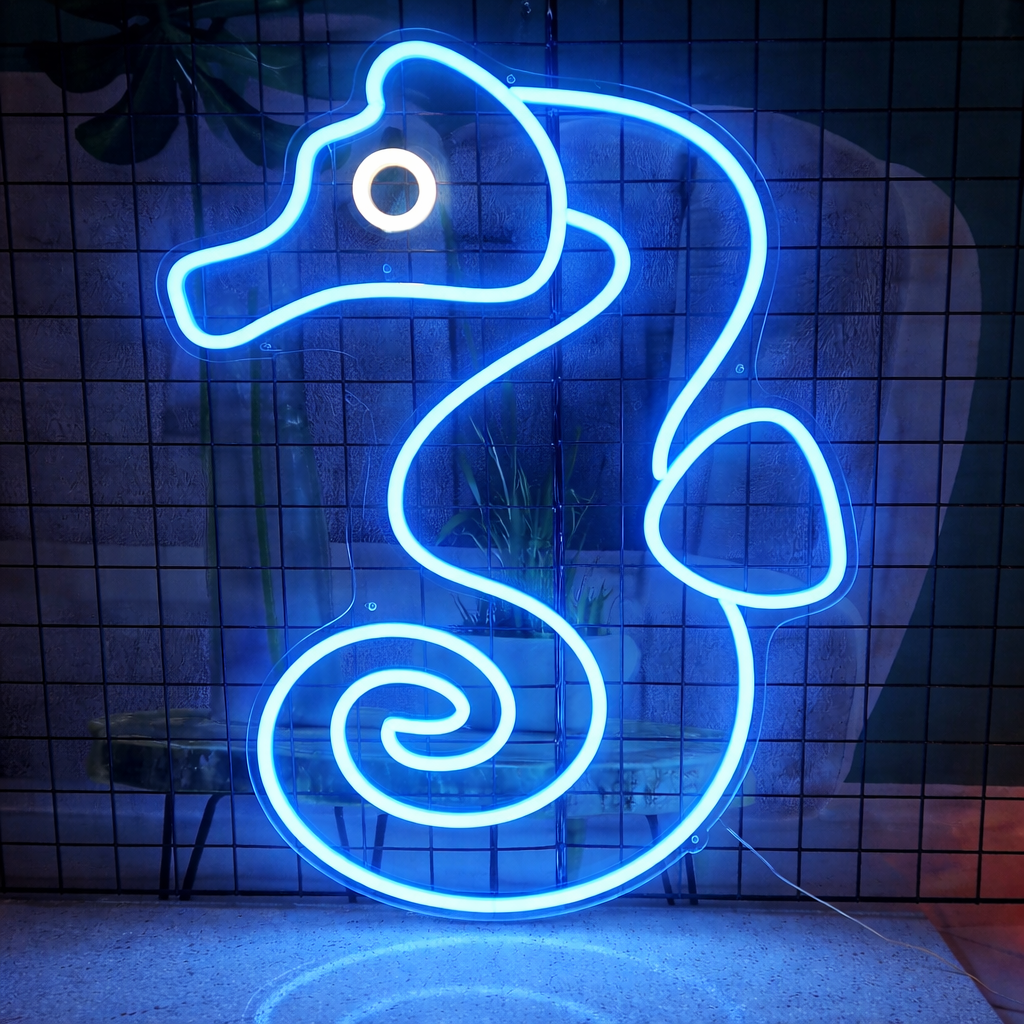 Minimalist Seahorse LED Neon Sign for Ocean Theme Bedroom Wall Decor