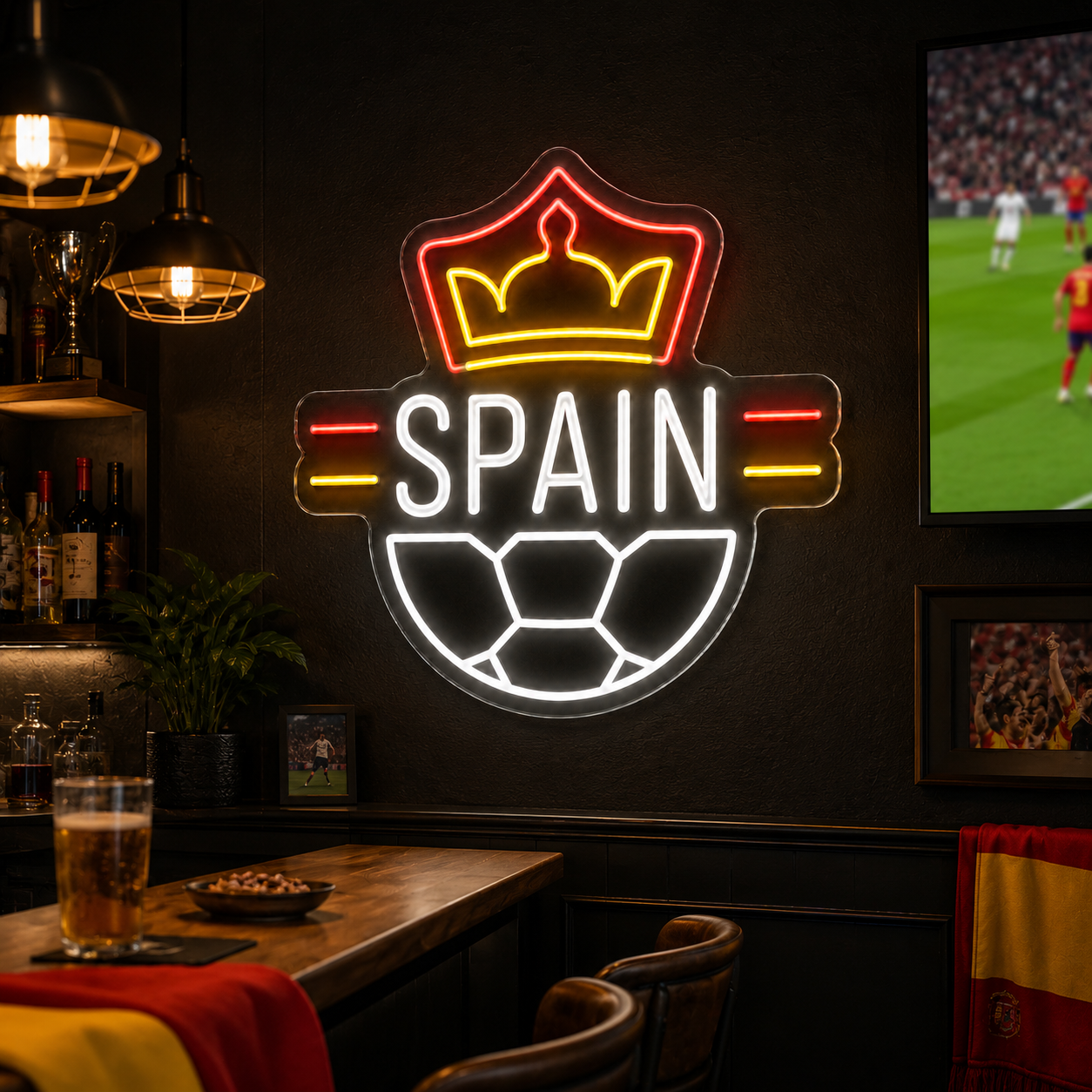 Spain Soccer LED Neon Sign Football Neon Light Wall Decor for Sports Bar Game Room