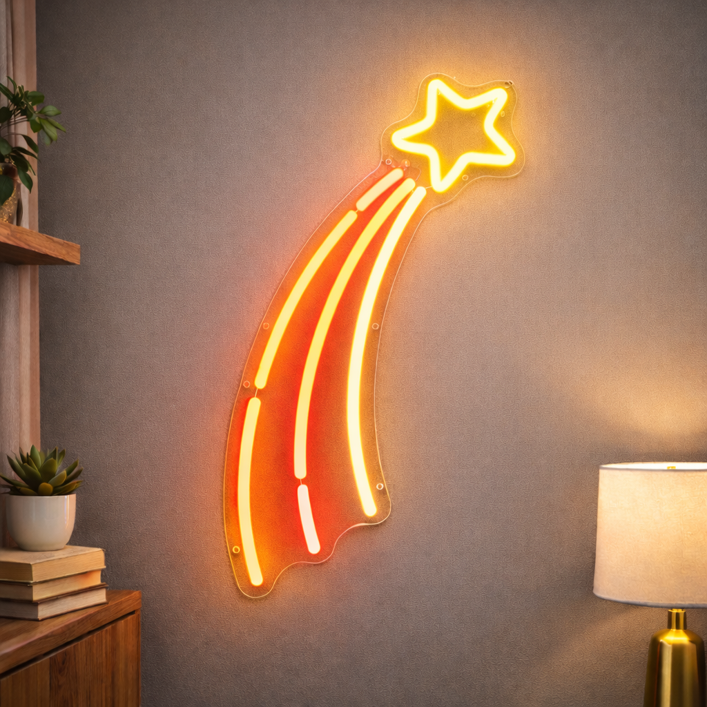 Rainbow Shooting Star LED Neon Sign for Kids Room, Bedroom & Dreamy Wall Decor