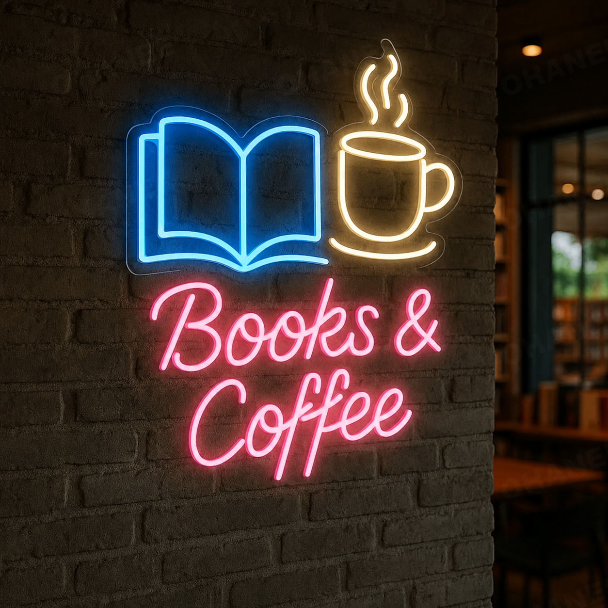 Books and Coffee LED Neon Sign Reading Lover Wall Decor Light for Library Cafe Bedroom