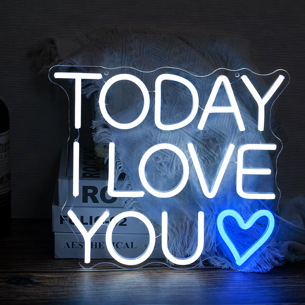 Today I Love You LED Neon Sign Romantic Quote Light with Pink Heart for Bedroom Decor