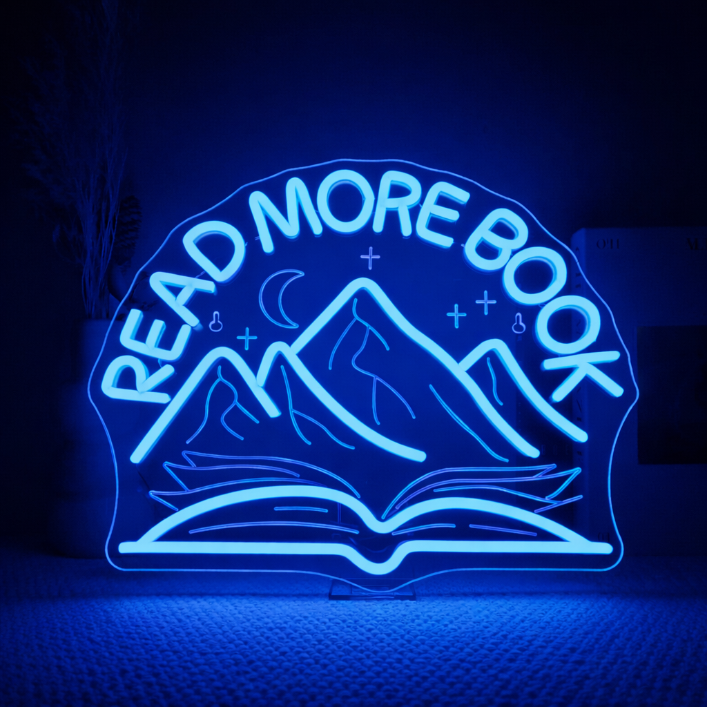 Personalized Read More Book Mountain LED Neon Sign for Bedroom Study Room Decor
