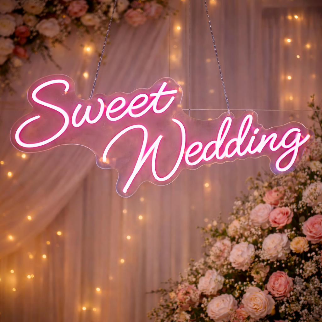 Sweet Wedding LED Neon Sign Romantic Script Neon Light for Wedding Backdrop Reception Decor