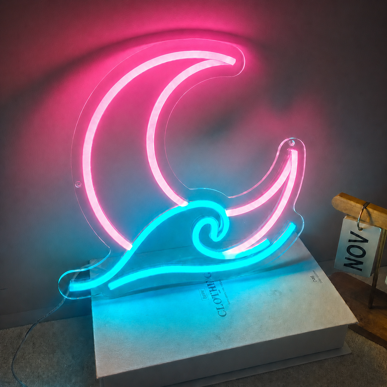 Moon and Wave LED Neon Sign Ocean Night Neon Light Wall Decor for Bedroom Beach Theme Room