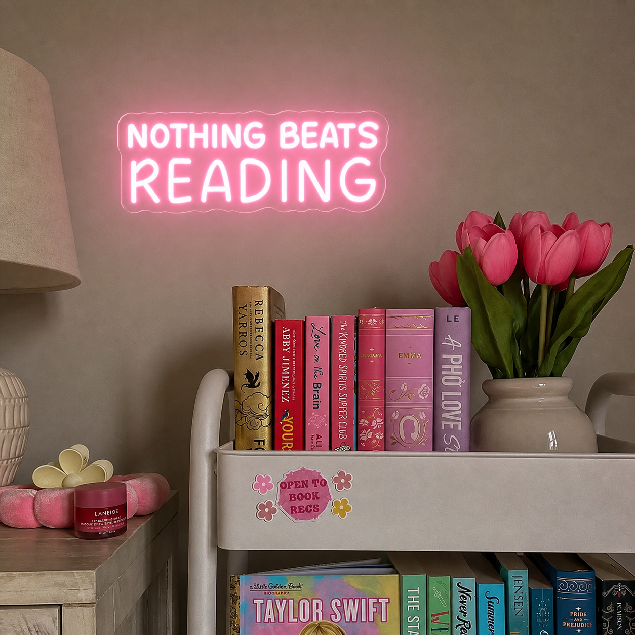 Nothing Beats Reading LED Neon Sign Warm White Wall Light for Bedroom Library Book Lover Decor