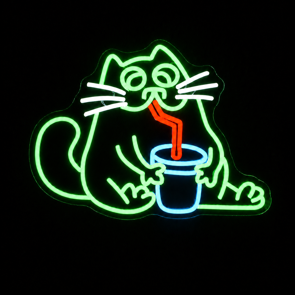 Funny Cat Drinking LED Neon Sign Cute Cartoon Cat with Cup Neon Light Wall Decor for Bar Kitchen Bedroom