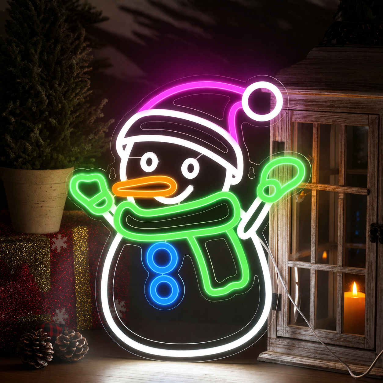 Christmas Snowman Neon Sign LED Wall Light for Holiday Decor