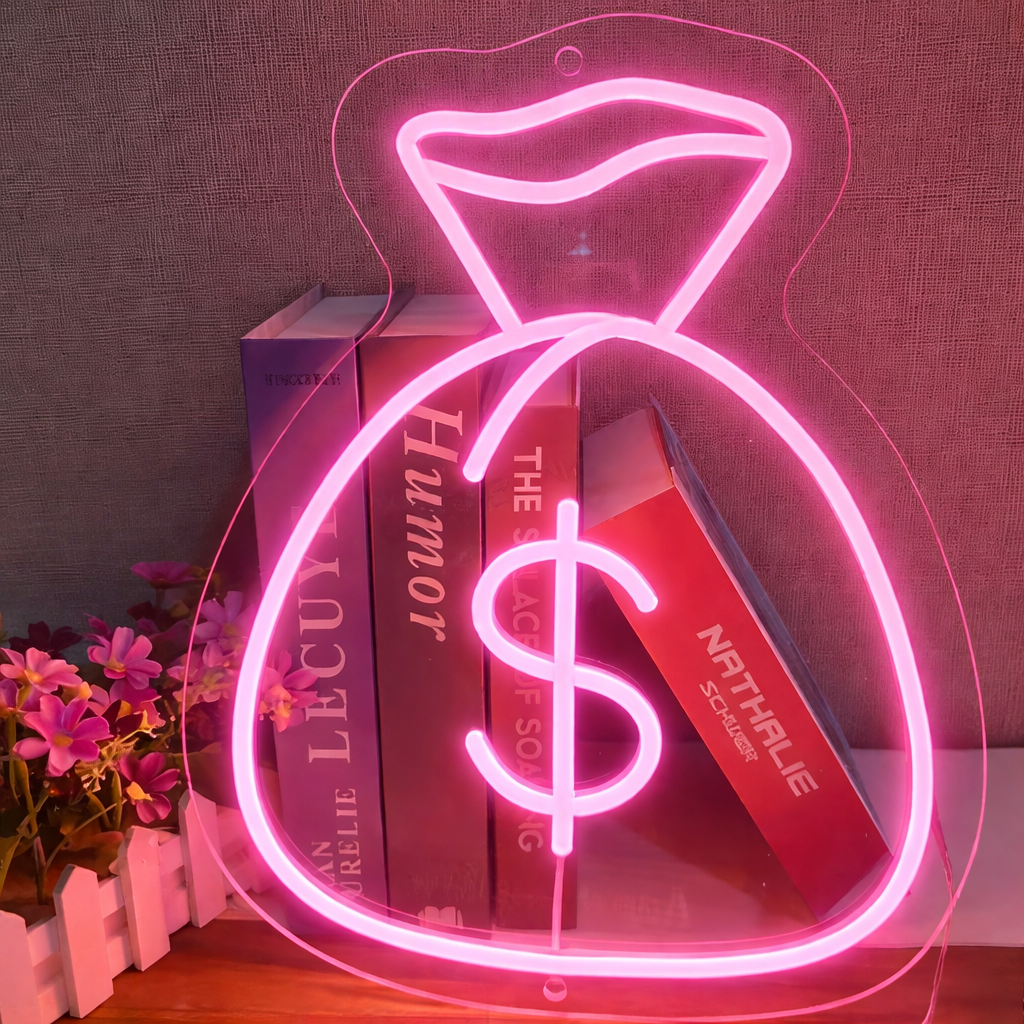 Money Bag Neon Sign LED Dollar Symbol Light for Bedroom Bar Decor