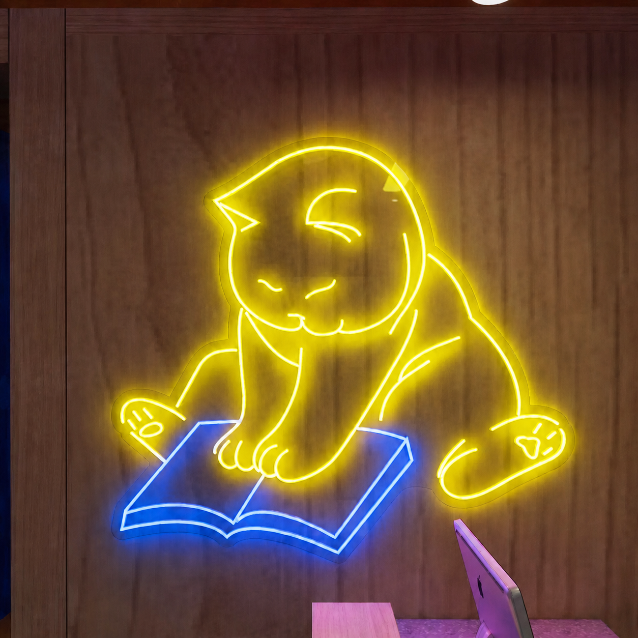 Cute Cat Reading Book LED Neon Sign Cartoon Kitty Wall Decor Light for Bedroom Kids Room Study