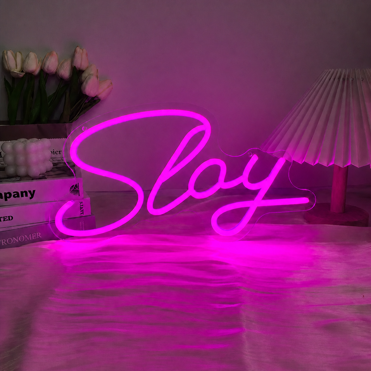 Slay LED Neon Sign Pink Script Neon Light Wall Decor for Bedroom Beauty Room Salon