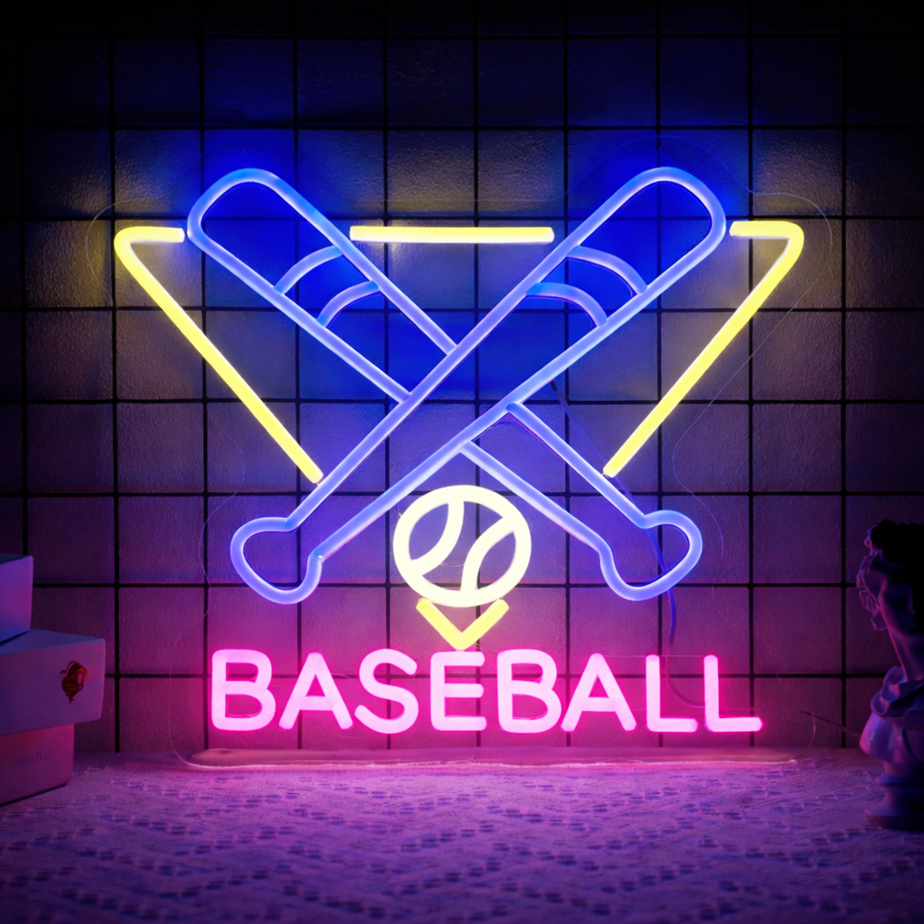Baseball Bat Neon Sign LED Baseball Wall Light for Sports Room Decor Game Room Bar