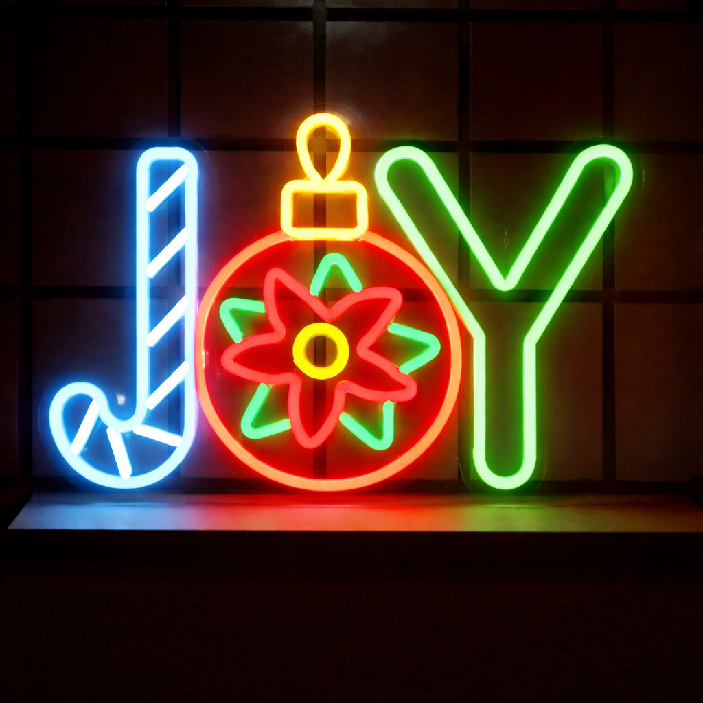 LED Joy Neon Sign Christmas Ornament Letters Red & Green