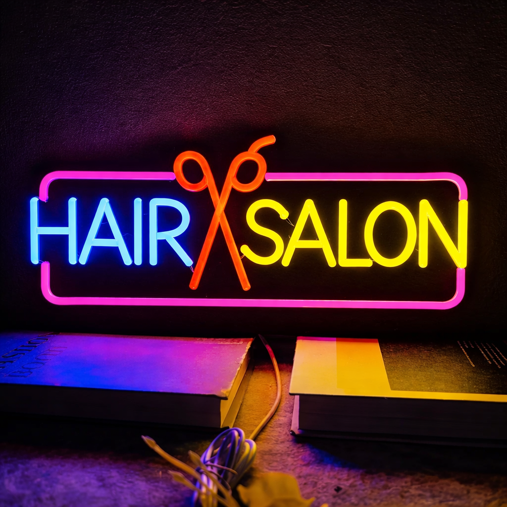 Hair Salon Neon Sign with Scissors Hanging LED Neon Light for Shop Window