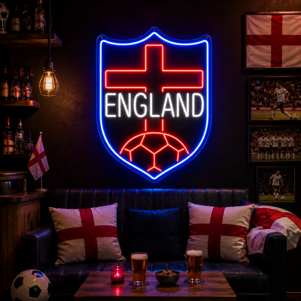 England Shield Soccer LED Neon Sign English Football Neon Light Wall Decor for Sports Bar Game Room