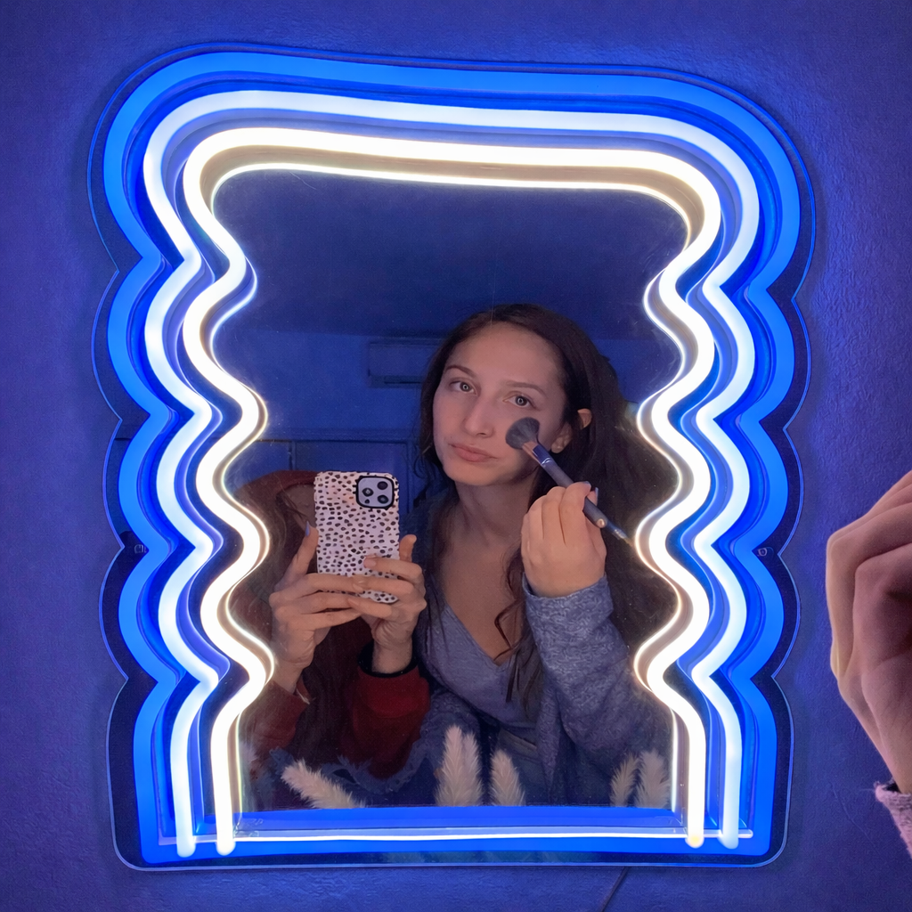 Wavy Frame LED Neon Mirror Sign for Vanity & Makeup Spaces
