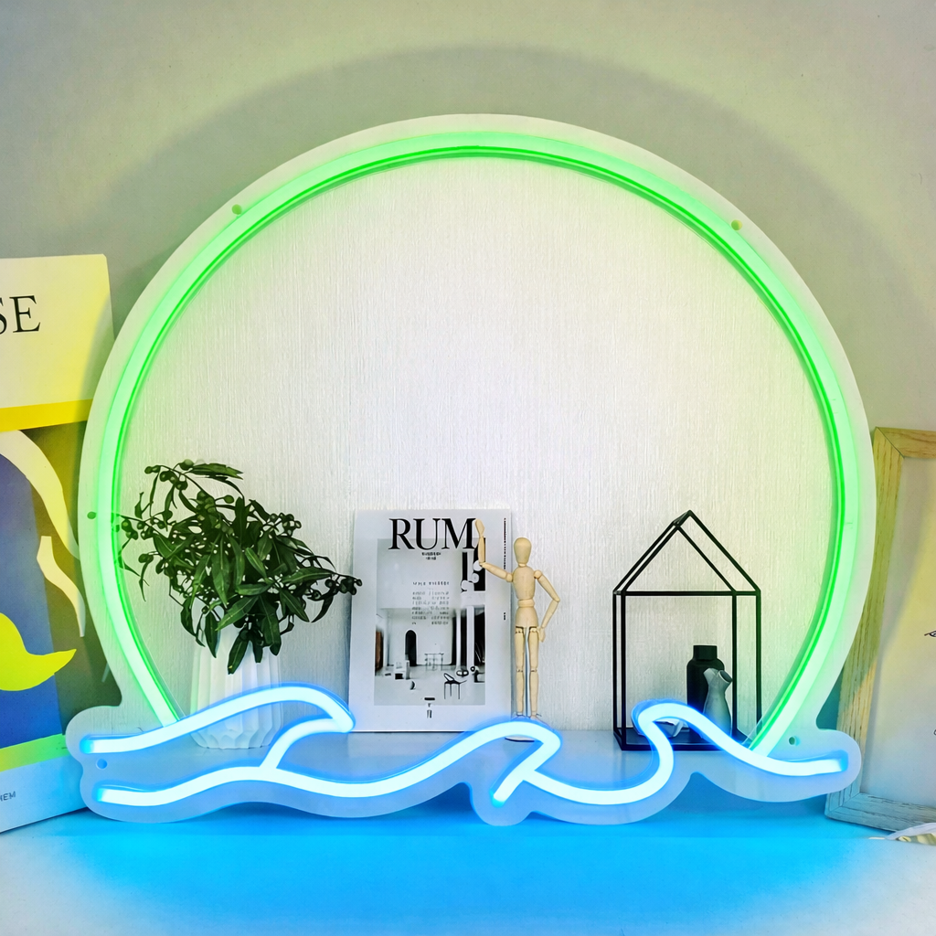 Sunset Wave LED Neon Mirror Sign for Bedroom, Beach Room Decor & Aesthetic Spaces