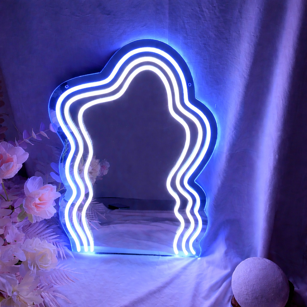 Personalized Wavy LED Neon Mirror Sign for Vanity Makeup Room Bedroom Decor