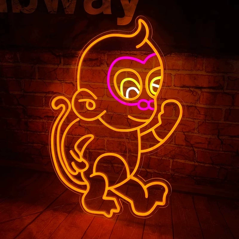 Cute Monkey LED Neon Sign Cartoon Animal Neon Light for Kids Room Wall Decor