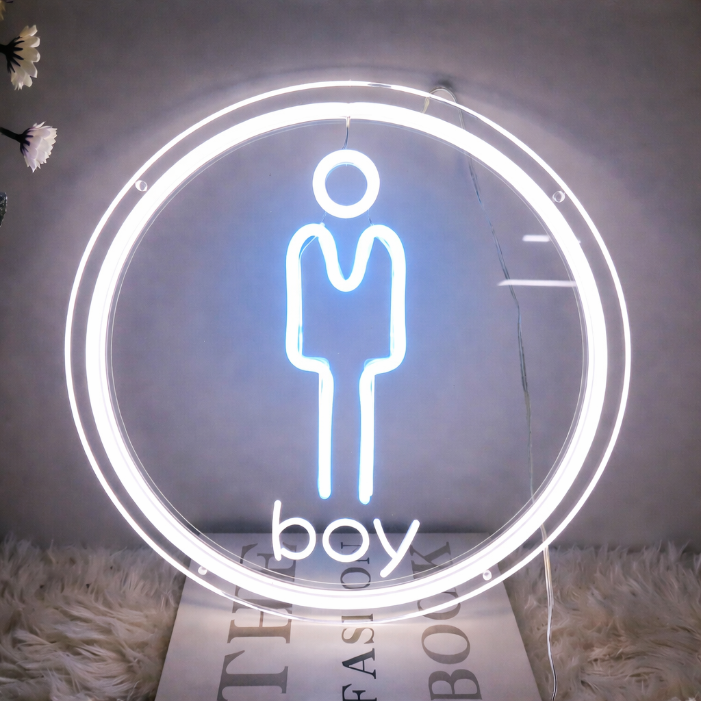 Boy Neon Sign LED Light for Bathroom Door Wall Decor