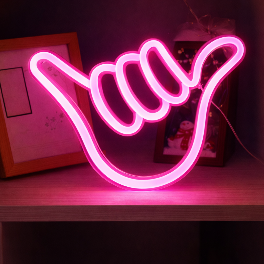 Shaka Hand LED Neon Sign Pink Hang Loose Gesture Light for Bedroom Gaming Room Decor