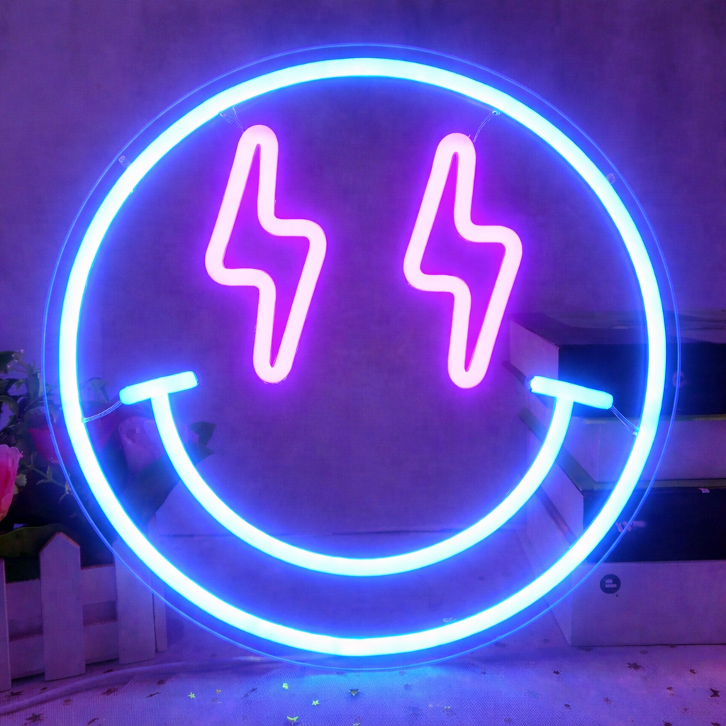 Lightning Eyes Smiley LED Neon Sign for Bedroom Wall Decor Light