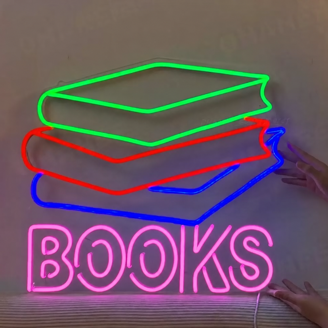 Books LED Neon Sign Stack of Books Wall Decor Light for Library Bedroom Study Room