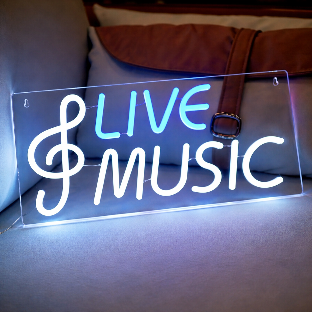 Live Music LED Neon Sign Treble Clef Neon Light for Room Bar Wall Decor