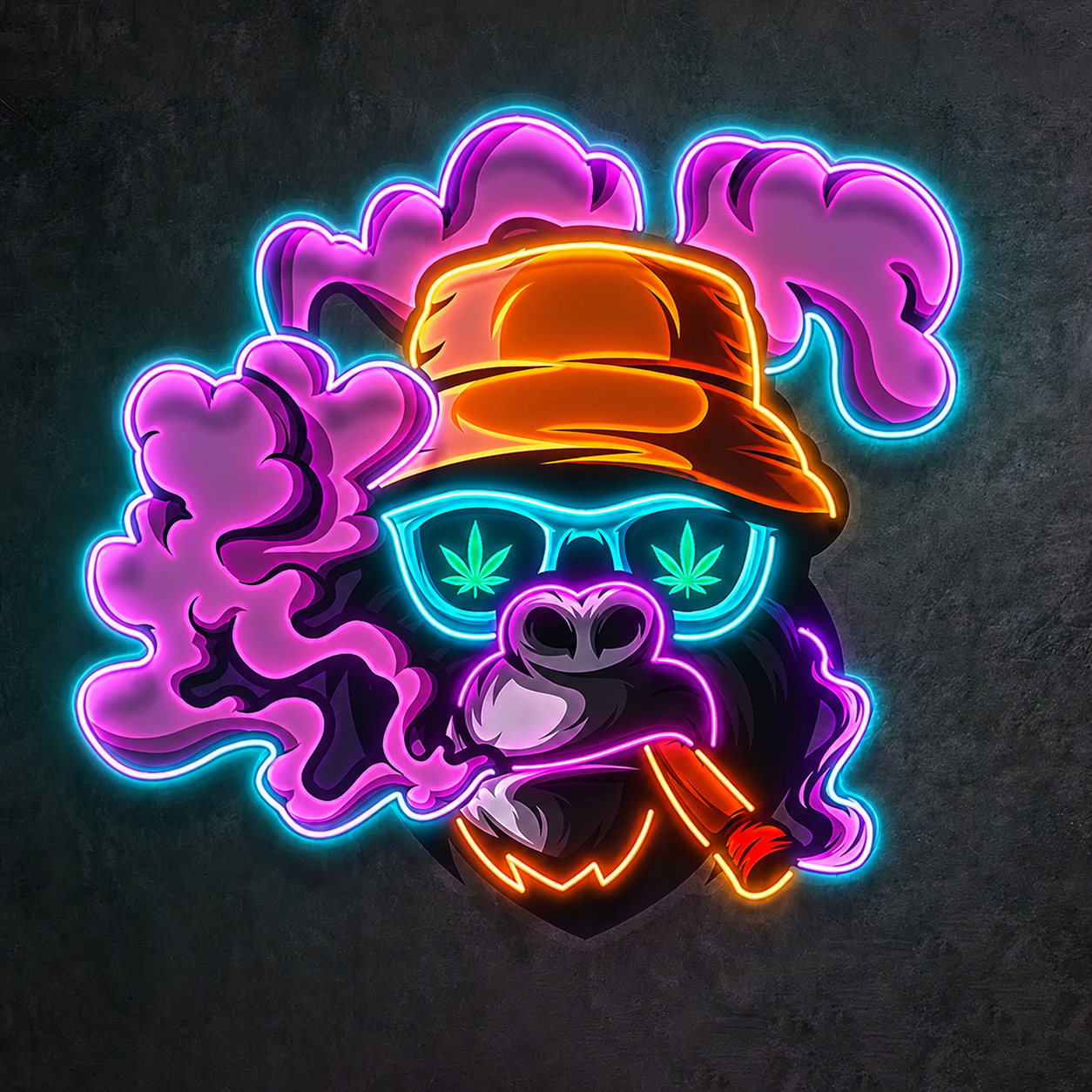 Cool Gorilla LED Neon Sign with Sunglasses and Cigar Funky Animal Neon Light Wall Decor