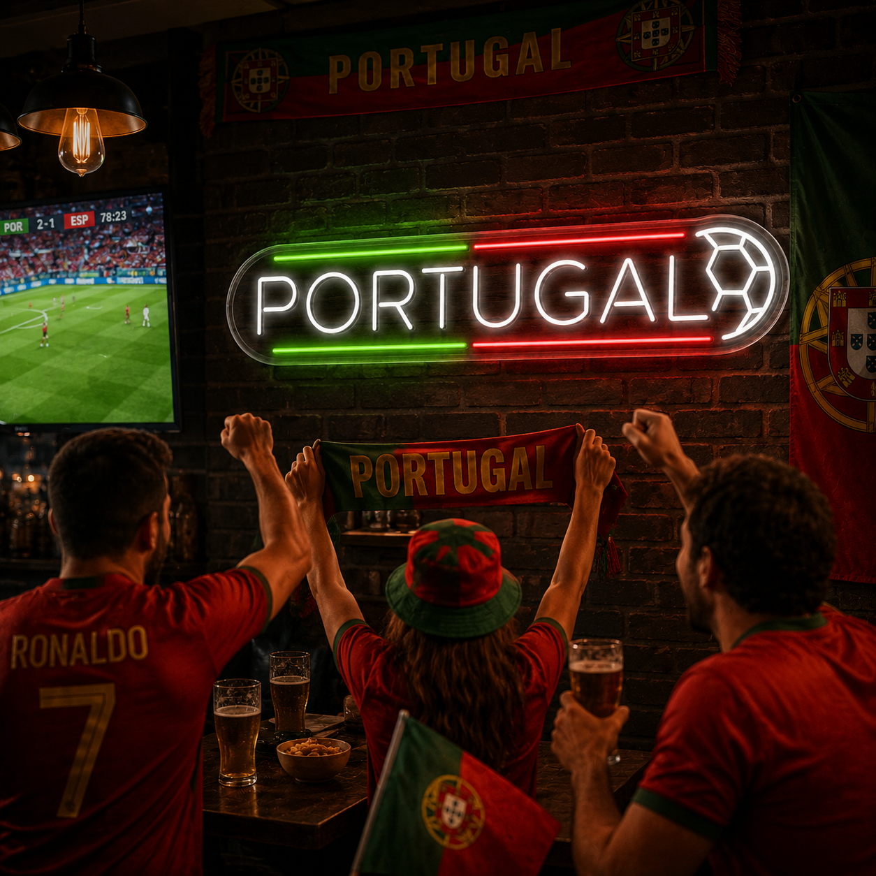 Portugal Soccer LED Neon Sign Portuguese Football Neon Light Wall Decor for Sports Bar Game Room
