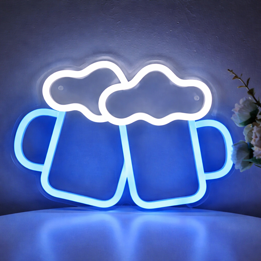 Cheers Beer Mug LED Neon Sign for Bar Party Wall Decor Light