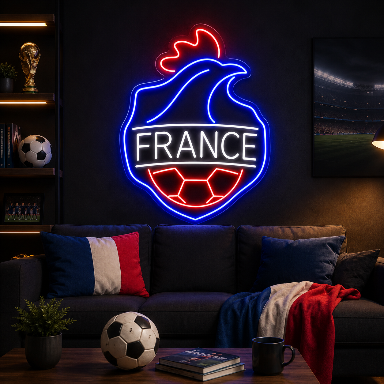 France Rooster Soccer LED Neon Sign French Football Neon Light Wall Decor for Sports Bar Game Room
