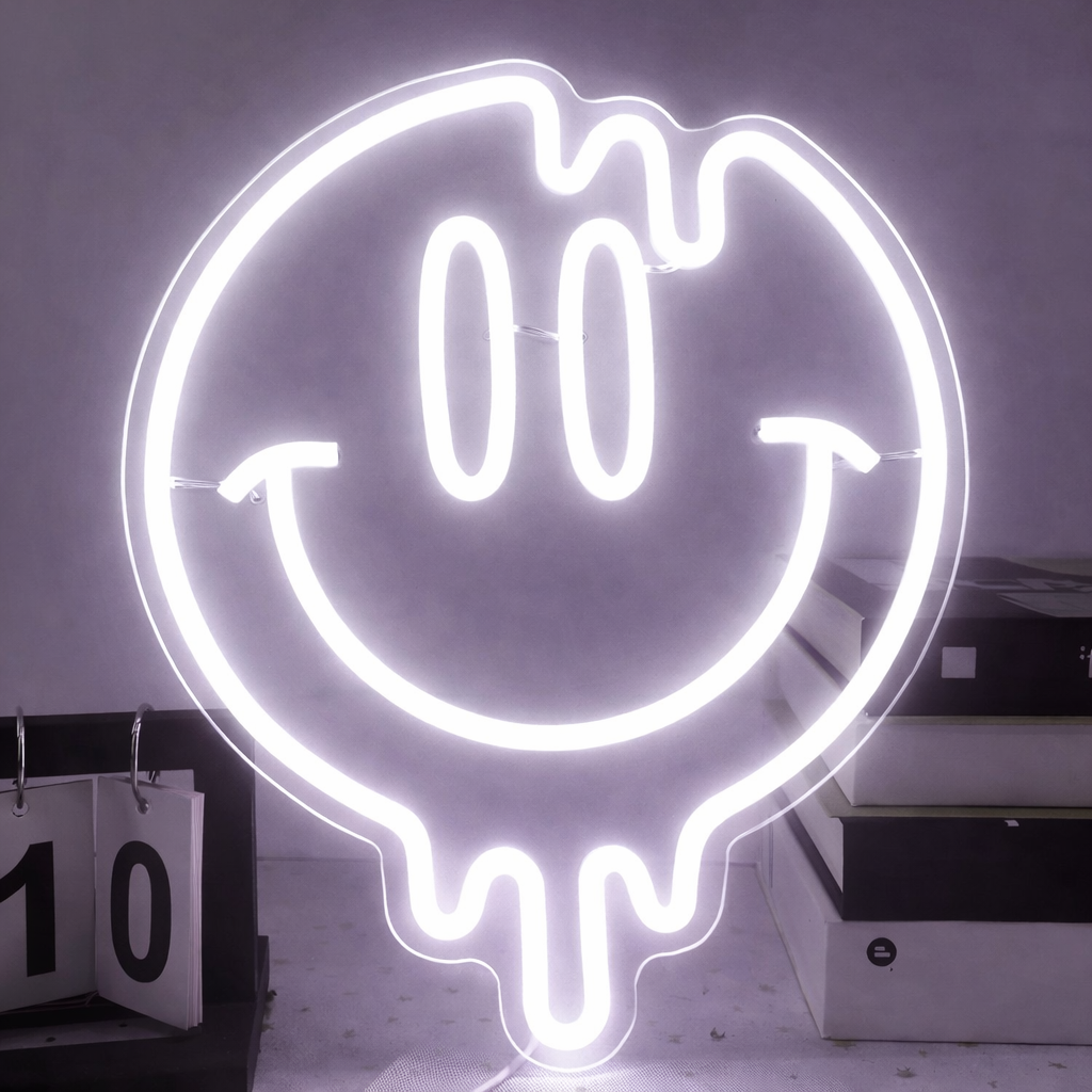 Dripping Smiley Face LED Neon Sign for Aesthetic Room Wall Decor